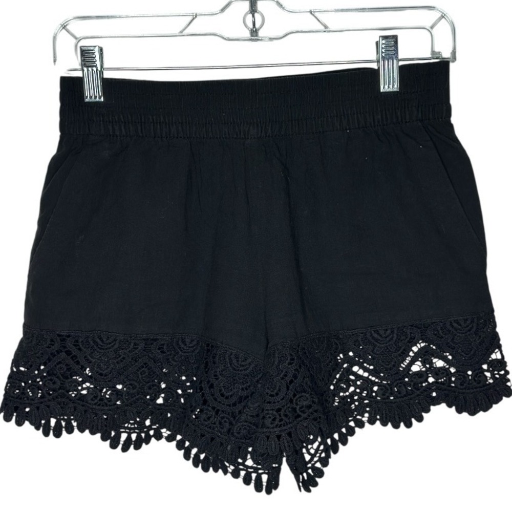 H&M Black Shorts Lace Trim Elastic Waist Boho Casual Summer Beach Womens Size‎ 4